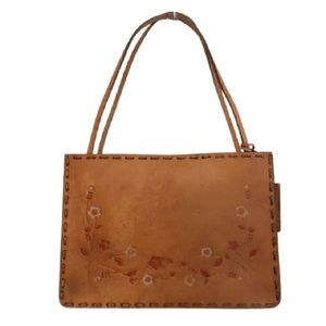 El Portal Tan Embossed Leather Shoulder Bag EUC